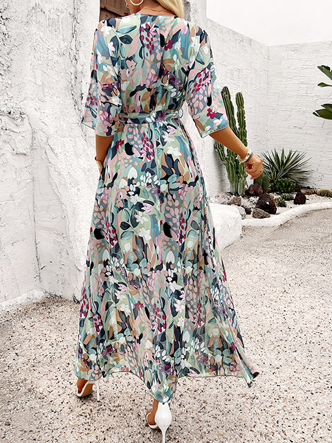 Patterned Side Split Wrap Maxi Dress