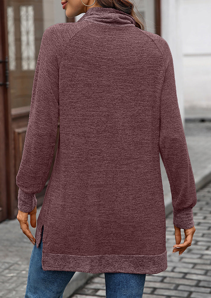 Cowl Neck Color Block Side Split Casual Tunic