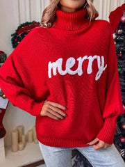 Christmas Jacquard Turtleneck Bat Sleeve Sweater