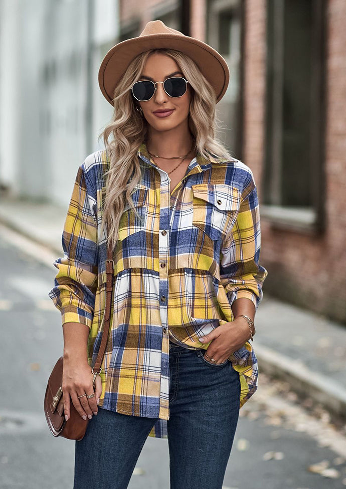 Pocket Detail Button Up Plaid Shirt