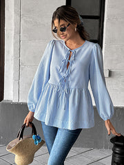 Bow Knotted Long Sleeve Stripe Blouse