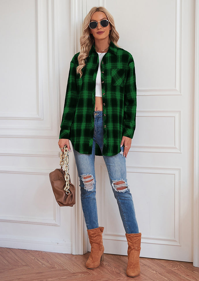 Button Up Pocket Detail Plaid Casual Shirt