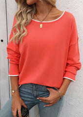 Color Block Crew Neck Knitted Casual Sweater