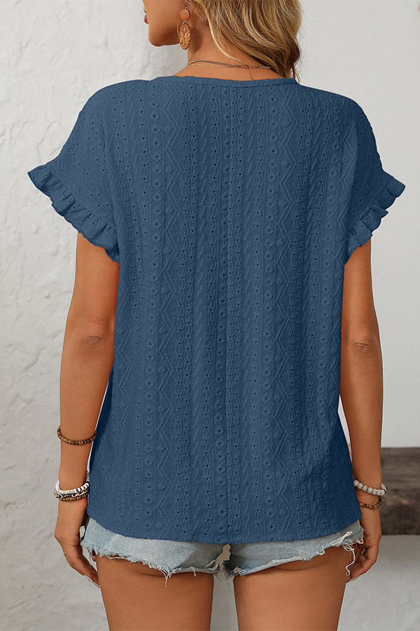 Eyelet Embroidery Ruffled Flutter-Sleeve Blouse - Blouses & Shirts from Cindelily