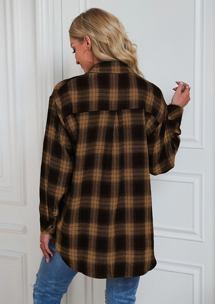 Button Up Pocket Detail Plaid Casual Shirt