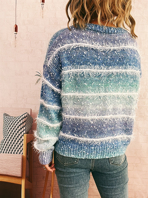 Ombre Fluffy Multi-color Stripe Knitted Sweater