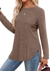 Crew Neck Textured Round Hem Casual Tunic