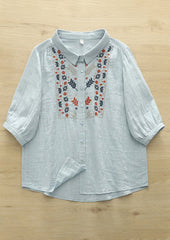 Embroidered Flower Double-layered Cotton Boho Shirt
