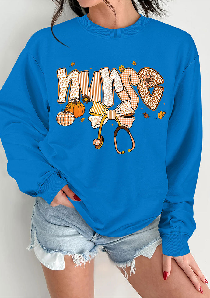 Nurse Bow Pumpkin Graphic Sweatshirt