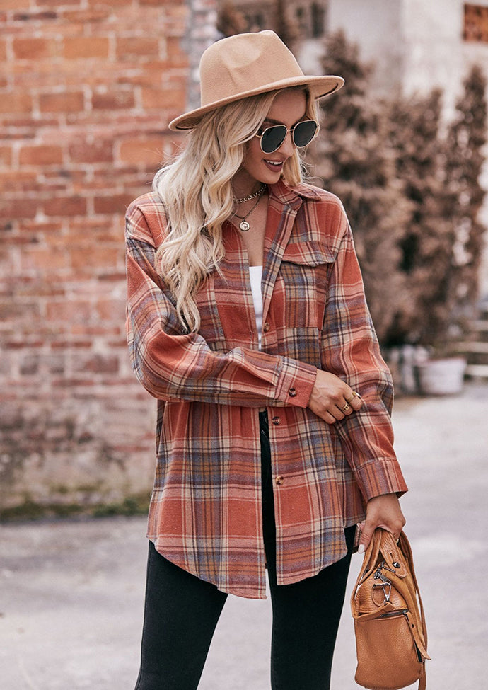 Button Up Pocket Detail Retro Plaid Shirt