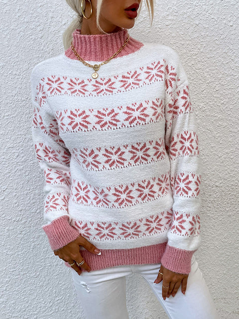 Christmas Snowflake Jacquard Turtleneck Sweater