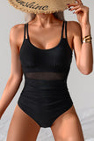 Mesh-Paneled One-Piece Swimsuit - Swimwear from Cindelily