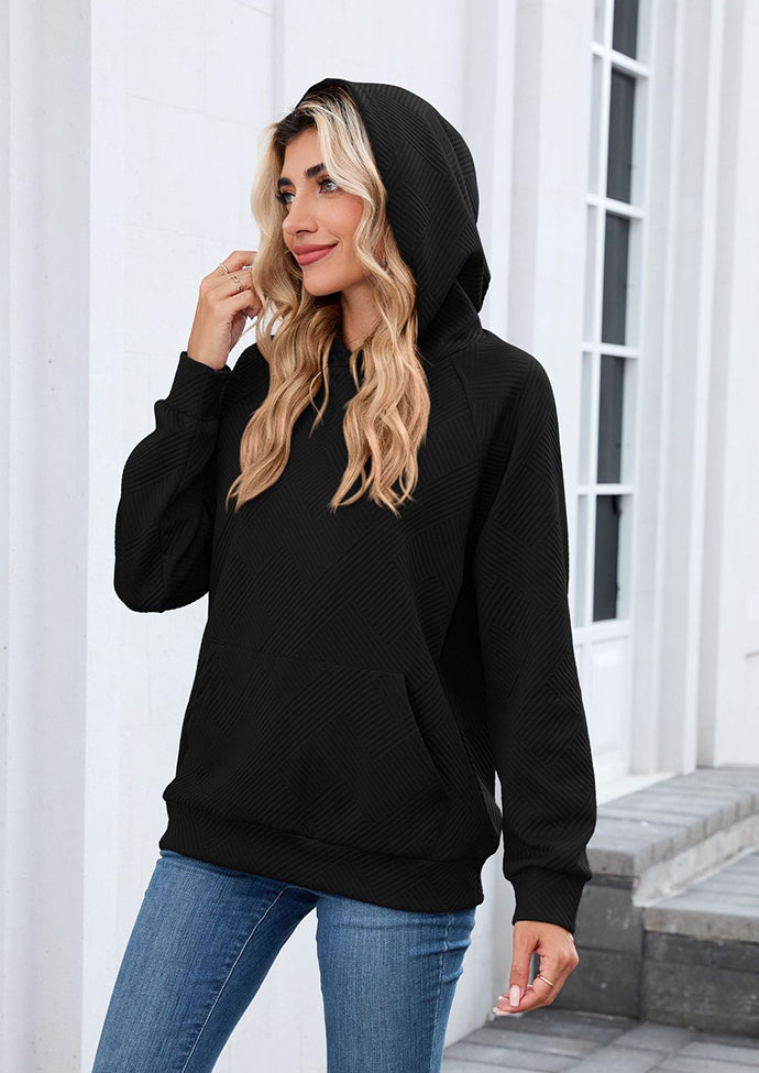 Textured Hooded Casual Sweatshirt with Front Pocket
