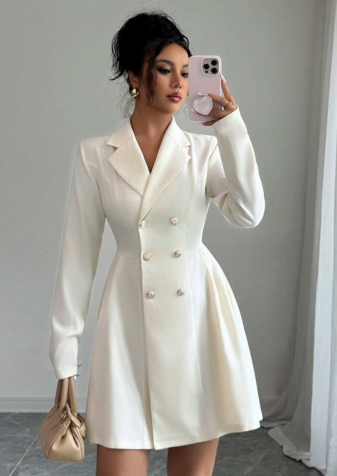 OL Style Double-breasted Pleated Mini Dress