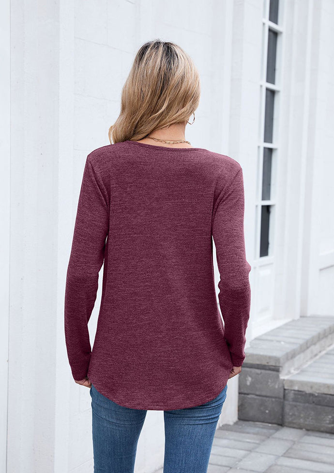 V Neck Long Sleeve Basic Casual T-shirt