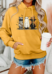 Spooky Cat Print Hooded Casual Sweatshirt