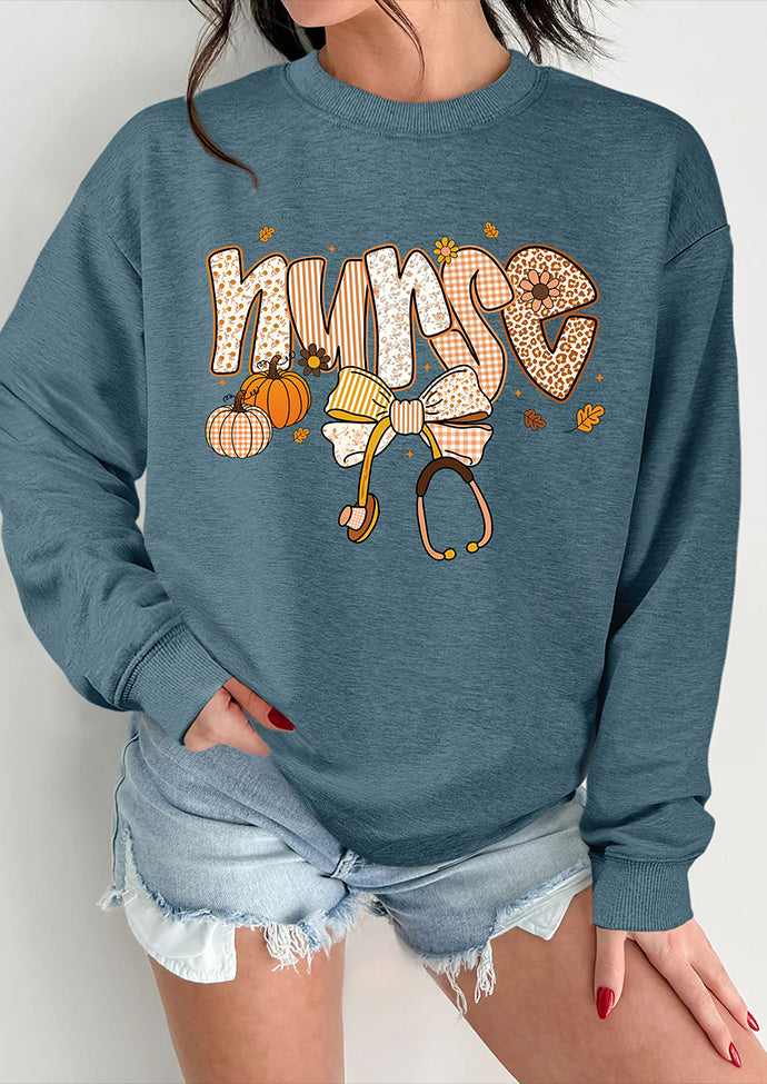 Nurse Bow Pumpkin Graphic Sweatshirt