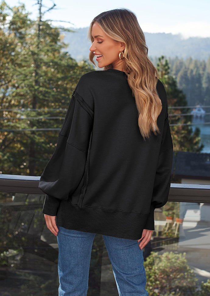 Crew Neck Side Split Casual Sweatshirt