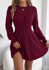 Twist Jacquard Long Sleeve Knitted Dress