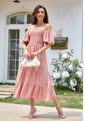 Square Neckline Puff Sleeve Smocked Maxi Dress