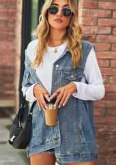 Retro Washed Denim Vest with Pockets