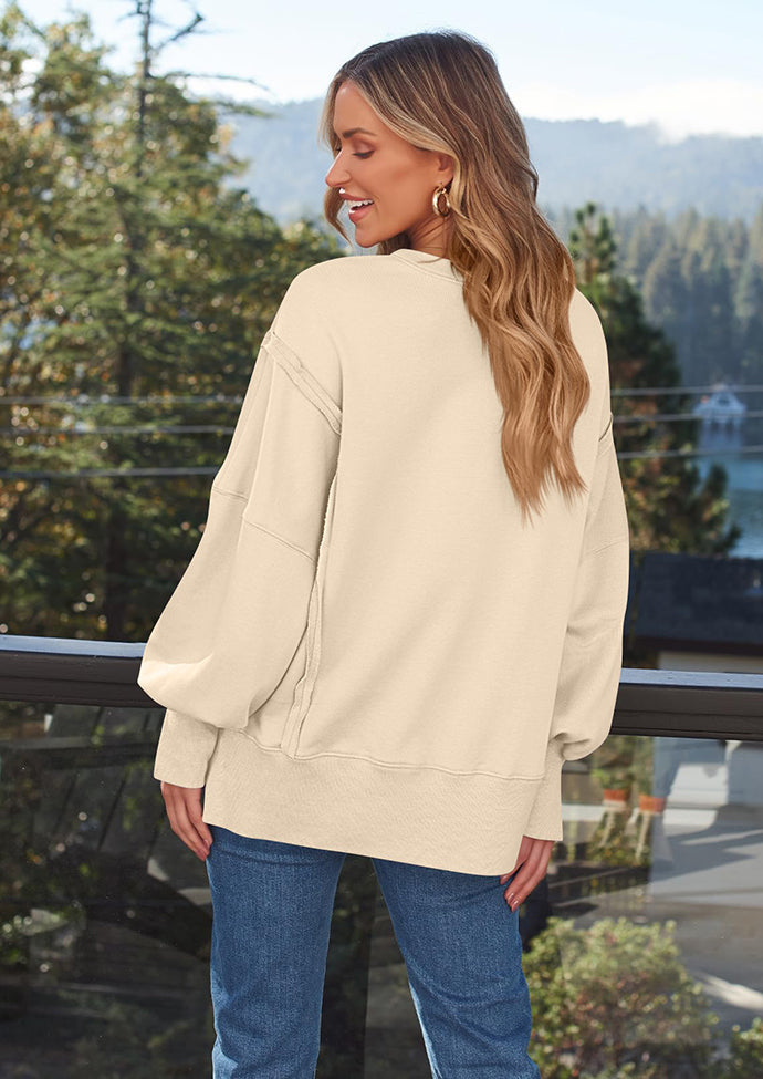 Crew Neck Side Split Casual Sweatshirt