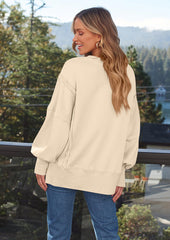 Crew Neck Side Split Casual Sweatshirt