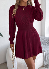 Twist Jacquard Long Sleeve Knitted Dress