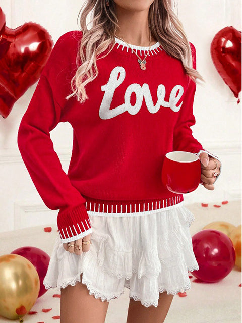 Love Jacquard Crew Neck Sweater