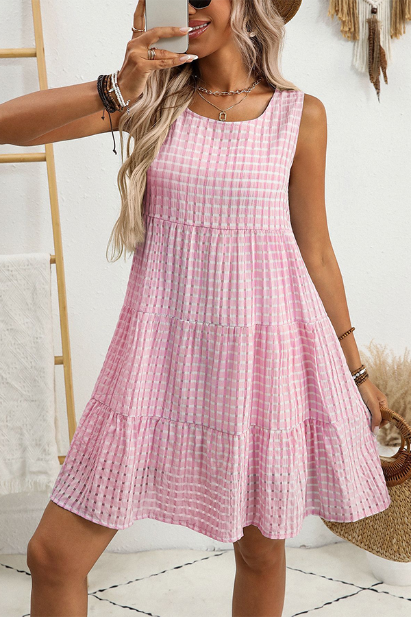 Textured Tiered Sleeveless Mini Dress - Dresses from Cindelily