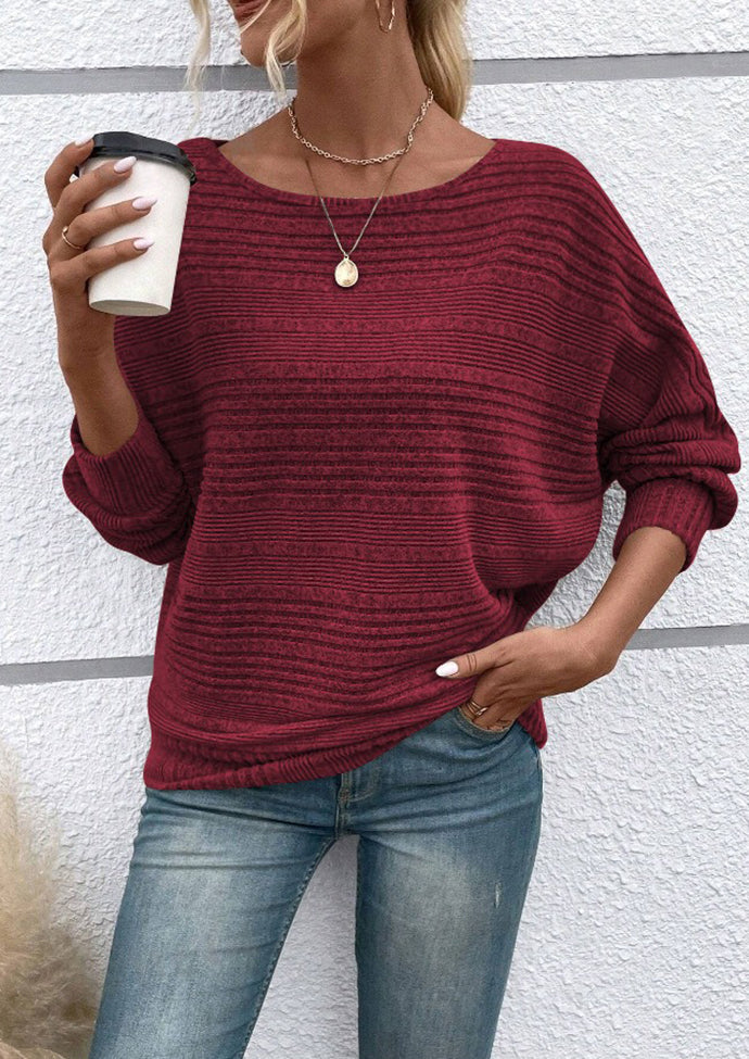 Knitted Crew Neck Bat Sleeves Casual Top
