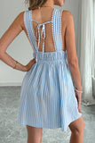 Lace-Trimmed Plunge Neck Striped Sleeveless Dress - Dresses from Cindelily