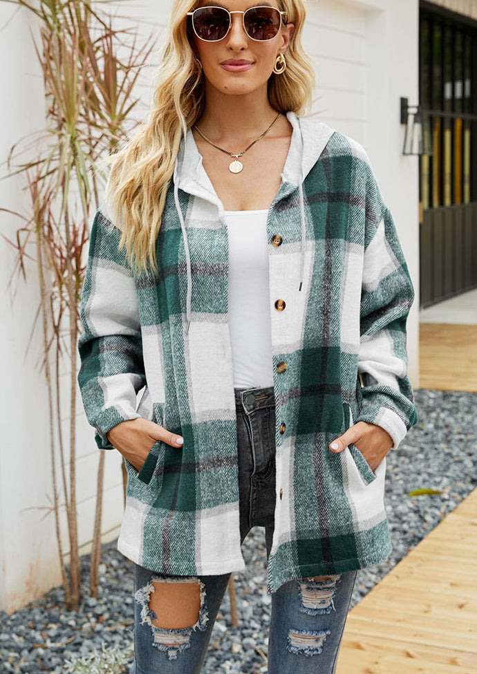 Plaid Button Up Hooded Shirt