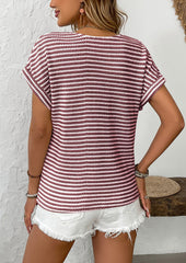 Striped Contrast V Neck Knitted T-shirt