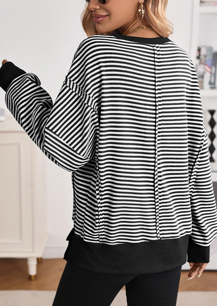 Side Split Striped Crew Neck Sweatshirt