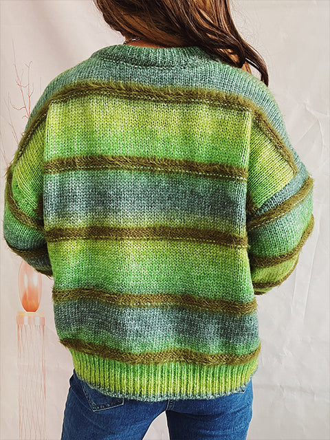 Ombre Stripe Crew Neck Knitted Sweater