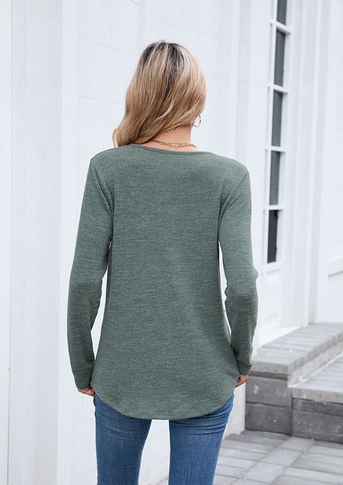 V Neck Long Sleeve Basic Casual T-shirt