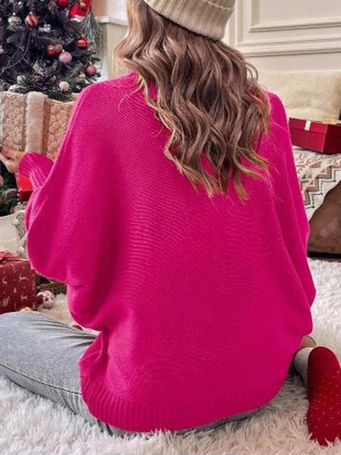 Christmas Jacquard Turtleneck Bat Sleeve Sweater