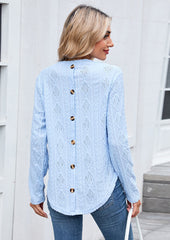 Textured Button Detail Crew Neck Casual T-shirt