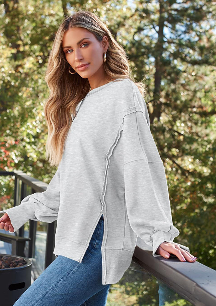 Crew Neck Side Split Casual Sweatshirt