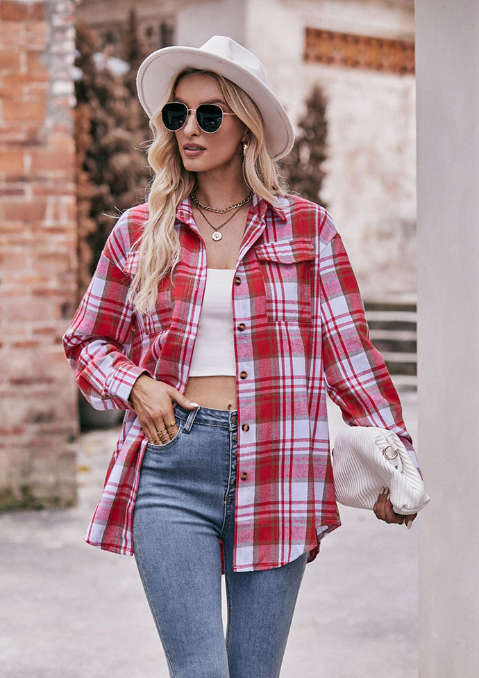 Button Up Pocket Detail Retro Plaid Shirt