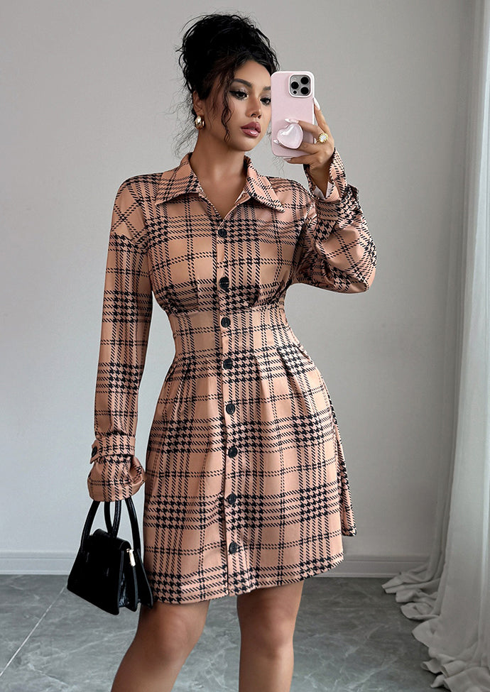 Plaid Slim Fit Button Up Shirt Dress