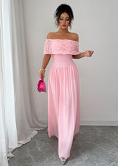 Rose Detail Off The Shoulder Maxi Dress