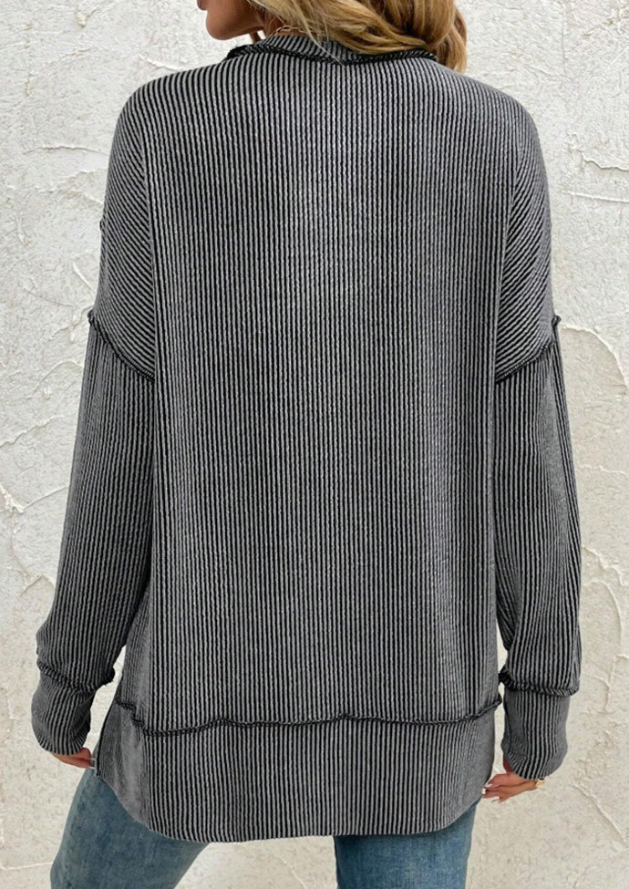 Stripe Side Split Long Sleeve Tunic