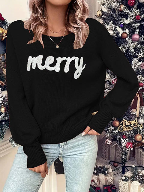 Merry Jacquard Crew Neck Knitted Sweater