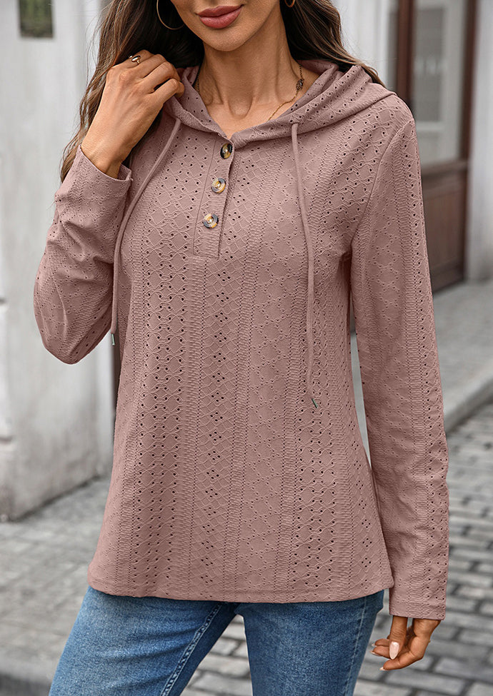 Jacquard Button Up Hooded Casual Top