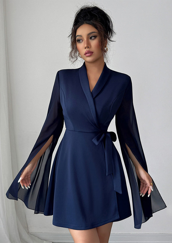 Split Long Sleeve Wrap Mini Dress