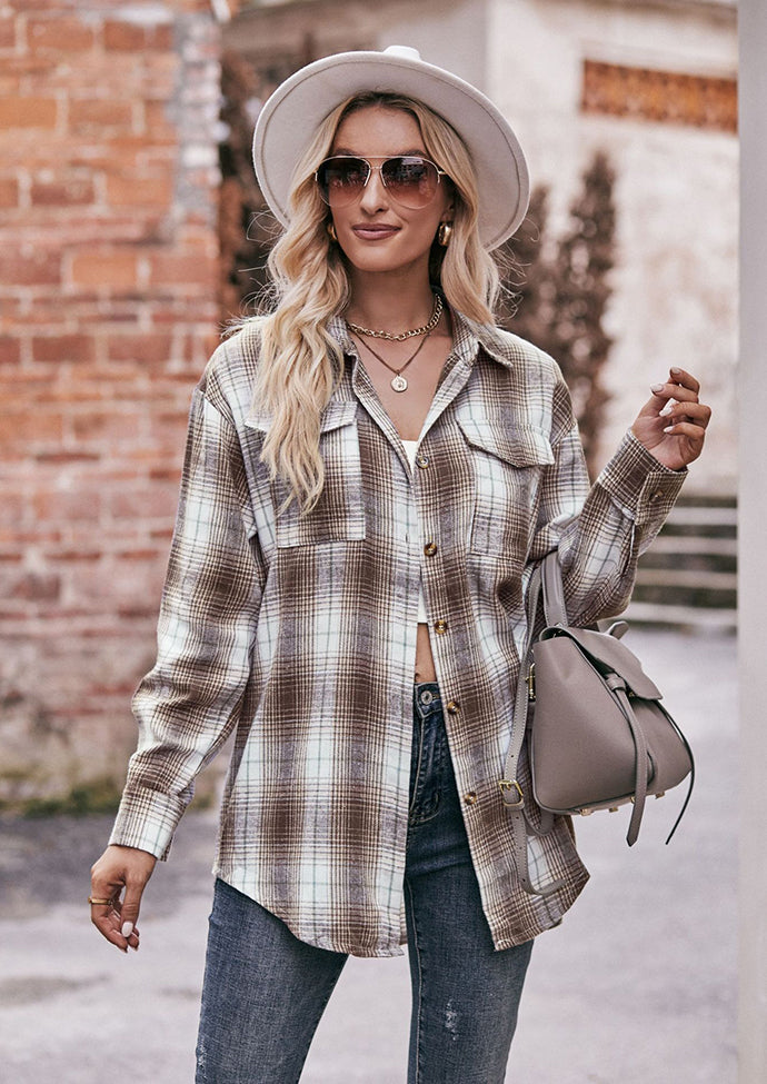 Button Up Pocket Detail Retro Plaid Shirt