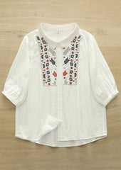 Embroidered Flower Double-layered Cotton Boho Shirt
