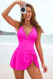 V-Neckline Side Bow Detail One-piece Swimdress Hot pink - Swimwear from Cindelily